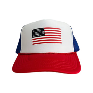 AMERICA BE HAPPY FLAG TRUCKER - Patriotic Hat